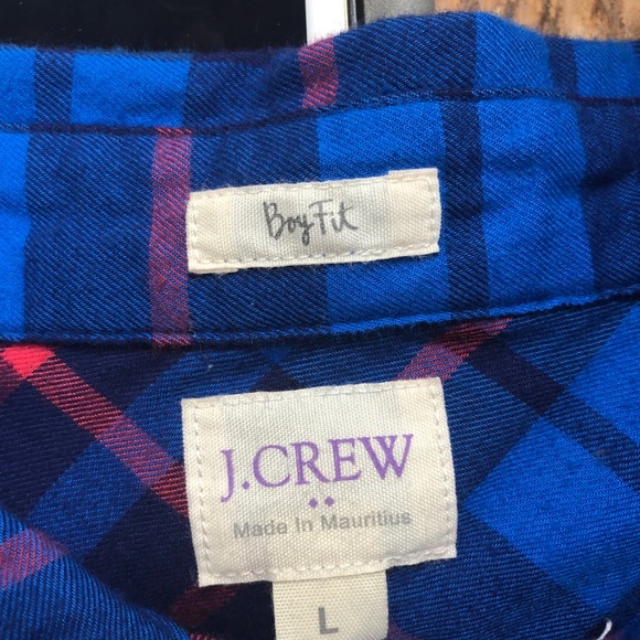 J. Crew Blue Plaid Button Down Boy Fit Women Large - Picture 6 of 6